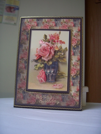 Pink Roses in Vase Card Front by Verona Davies