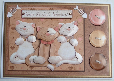 Cats and Buttons You're the Cats Whiskers Card Front by Verona Davies