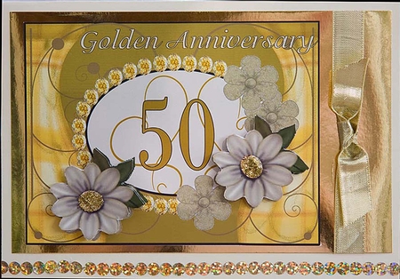Golden 50th Wedding Anniversary with Insert and 3D Flowers by Verona Davies