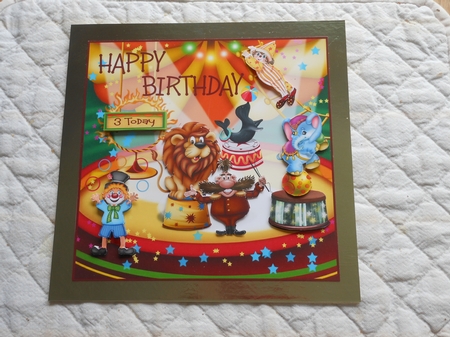 The Circus Birthday Card Front With Decoupage  by Verona Davies