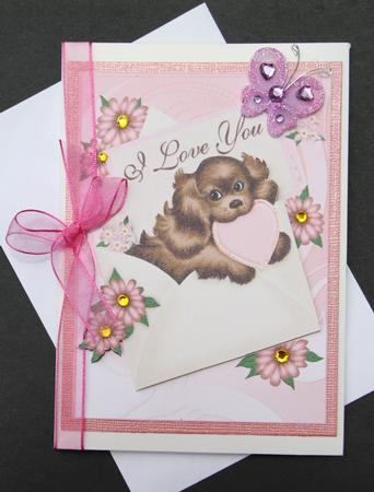 Cute Little Puppy in Envelope I Love You, A4 by Vicki Clark