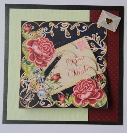 Deep Pink Roses Black Best Wishes 5in Scallop Bottom Stacker by Vicki Clark