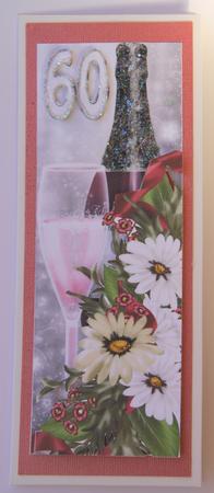 60th Birthday Champagne and Flowers Card Front by Vicki Clark