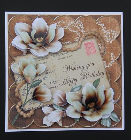 Chocolate Magnolia Birthday 8in Xtreme Decoupage Card Kit by Vicki Clark