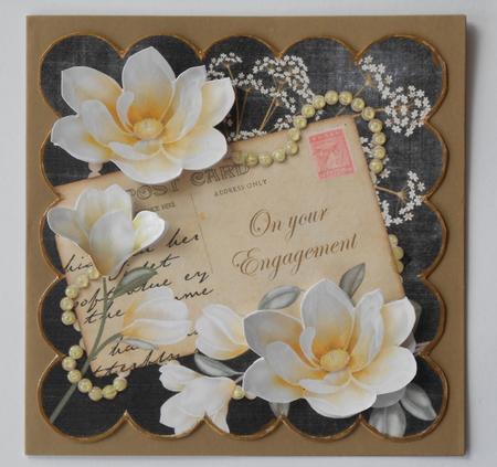 Cream Blk Magnolia Your Enagagement 8in Decoupage Topper by Vicki Clark