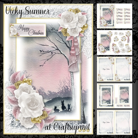 Pink Skies and Rabbits Designer resource or card topper by Vicky Sumner
