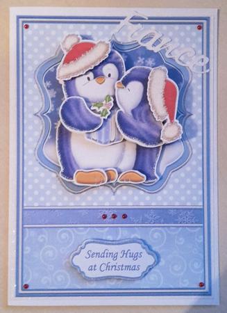 Penguins' Christmas Kiss A5 Decoupage Insert Available by Vicky Sumner