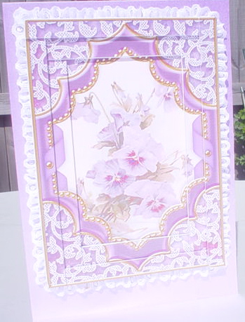 Purple Pansies Ornate Diamond 7x5in Spiral Edge Stacker by Vivien Booth