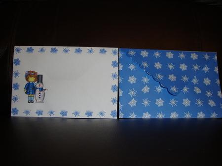 Little Girl in Blue & Snowman - Christmas Thank You Envelope by Vivienne Hughes
