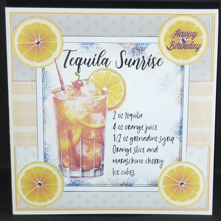 COCKTAIL COASTER BIRTHDAY CARD FRONT 17 TEQUILA SUNRISE by Wanda Lipski