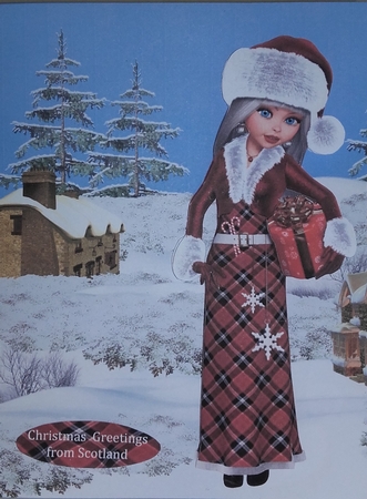 SCOTTISH CHRISTMAS MISS CARD FRONT by Wanda Lipski