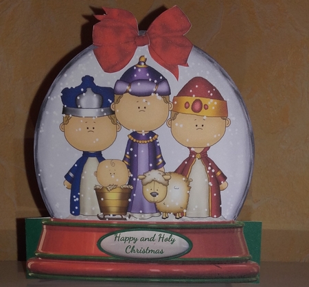SNOW GLOBE 3 KINGS QUICK CHRISTMAS CARD by Wanda Lipski