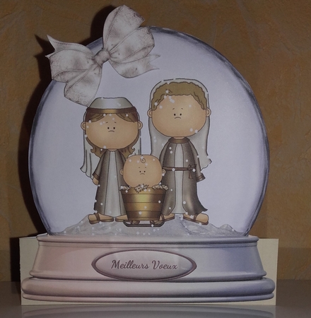 SNOW GLOBE HOLY FAMILY QUICK CHRISTMAS CARD by Wanda Lipski