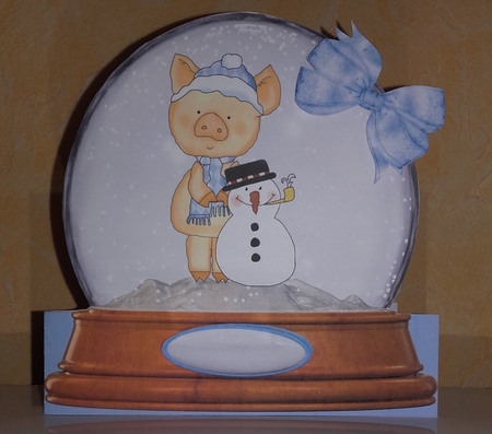 SNOW GLOBE PERKY PIG 1 QUICK CHRISTMAS CARD by Wanda Lipski