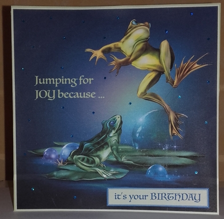 JUMPING FOR JOY FROGGIE CARD FRONT by Wanda Lipski