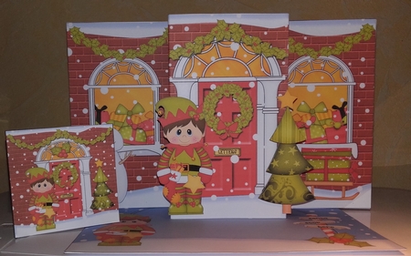 3D Christmas Up Front Card -  Cute Little Elf has a Christmas Stocking by Wanda Lipski