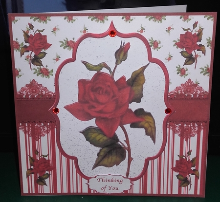 VINTAGE RED ROSE MULTI-USE CARD FRONT by Wanda Lipski