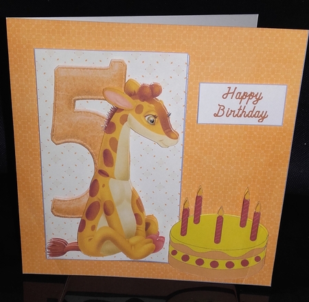 5 YEAR BIRTHDAY GIRAFFE CARD FRONT by Wanda Lipski