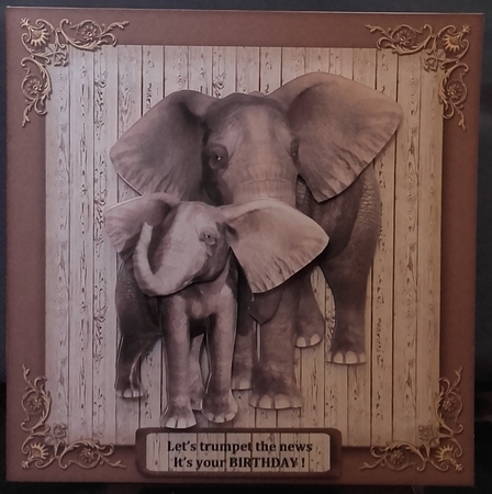 TRUMPET THE NEWS BIRTHDAY TOPPER WITH DECOUPAGE by Wanda Lipski