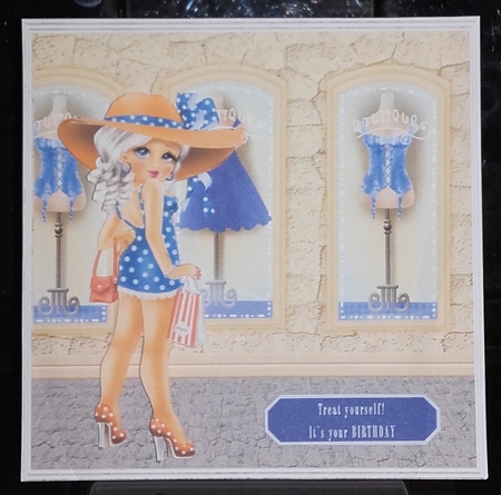 SHOPPING SPREE BIRTHDAY BLUE-ORANGE TOPPER by Wanda Lipski