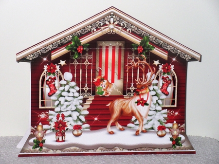 Red Winter House with Santa Claus and Reindeer Mini Kit by Wayne Swan