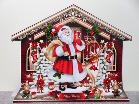 Red Winter House with Santa Claus and Reindeer Mini Kit by Wayne Swan