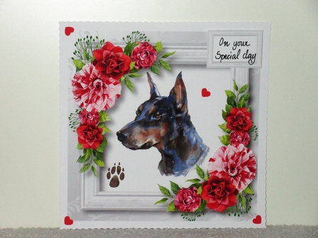 Beautiful Doberman & Red Camellias by Wayne Swan