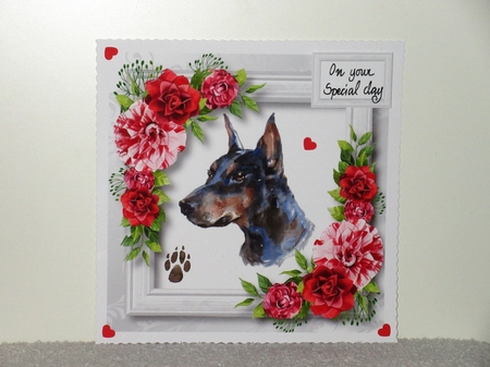 Beautiful Doberman & Red Camellias by Wayne Swan