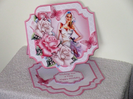 LADY WITH PINK & WHITE ROSES Large Easel Card Kit 7.7 All Occasions by Wayne Swan
