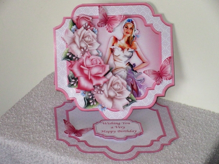 LADY WITH PINK & WHITE ROSES Large Easel Card Kit 7.7 All Occasions by Wayne Swan