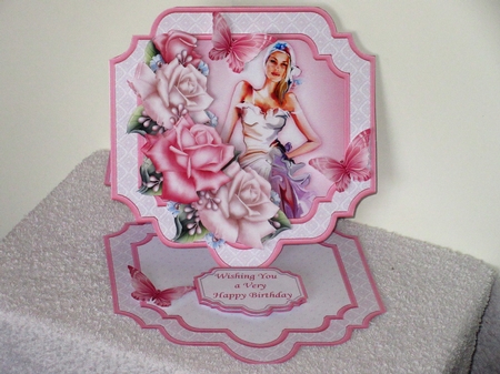 LADY WITH PINK & WHITE ROSES Large Easel Card Kit 7.7 All Occasions by Wayne Swan