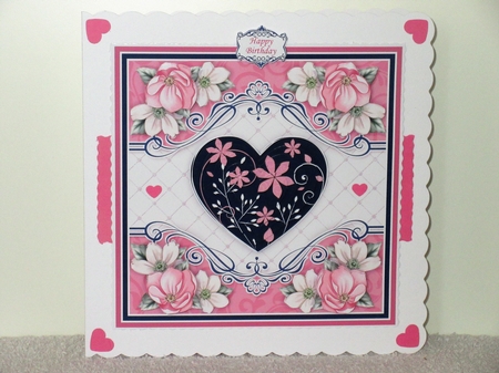 PINK & NAVY FLORAL HEART 7.5 Decoupage Card Kit by Wayne Swan