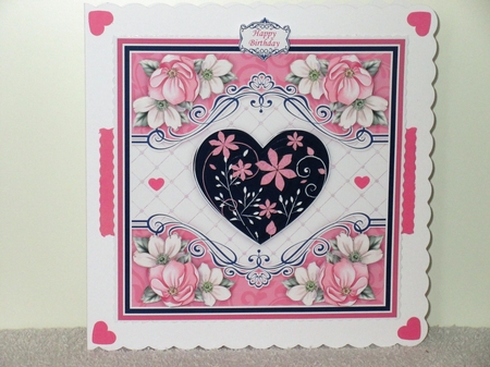 PINK & NAVY FLORAL HEART 7.5 Decoupage Card Kit by Wayne Swan