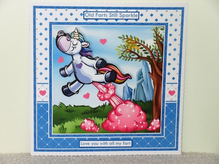 UNICORN OLD FARTS STILL SPARKLE 7.5 Decoupage Card Kit by Wayne Swan
