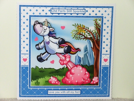 UNICORN OLD FARTS STILL SPARKLE 7.5 Decoupage Card Kit by Wayne Swan