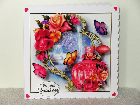 Perfume Bottle On Golden Frame - Garden Party Blooms by Wayne Swan