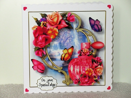 Perfume Bottle On Golden Frame - Garden Party Blooms by Wayne Swan