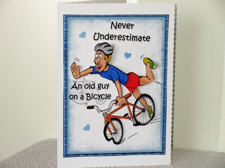 Old guy on a bicycle decoupage sheet by Wayne Swan