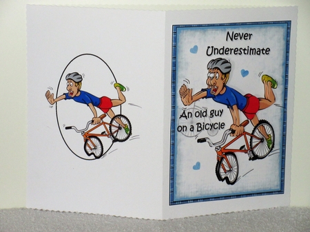 Old guy on a bicycle decoupage sheet insert by Wayne Swan