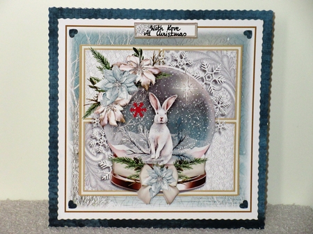 Winter Hare Snow globe card front kit by Wayne Swan