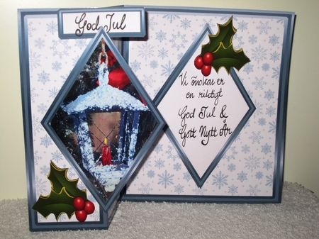 Diamond fold back  Blue lantern with holly by Wayne Swan