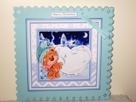 CHRISTMAS BEAR & SNOW HEART 7.5 Decoupage & Insert Mini Kit by Wayne Swan