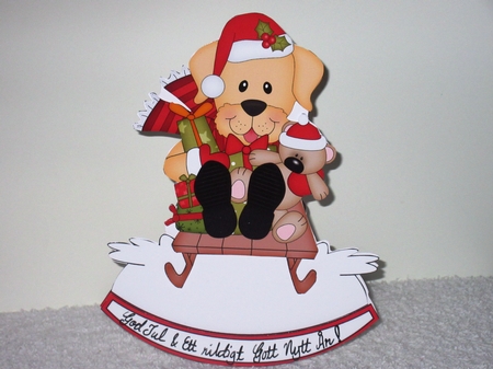 3D Shaped Rocking Christmas Card Mini Kit  -  Cute Little Labrador Dog is having fun on his Sledge by Wayne Swan