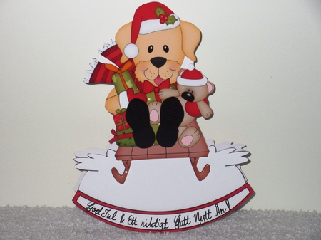 3D Shaped Rocking Christmas Card Mini Kit  -  Cute Little Labrador Dog is having fun on his Sledge by Wayne Swan