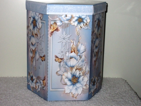 GORGEOUS TALL HEXAGONAL DECOUPAGE BOX - FROSTED FLORALS by Wayne Swan