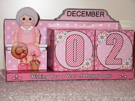 3D Everlasting Perpetual Calendar Desk Set Kit - Strawberry Basket Old Lady by Wayne Swan