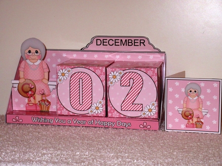 3D Everlasting Perpetual Calendar Desk Set Kit - Strawberry Basket Old Lady by Wayne Swan