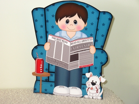 3D Shaped Card  Kit - Young Man reads the Newspaper by Wayne Swan