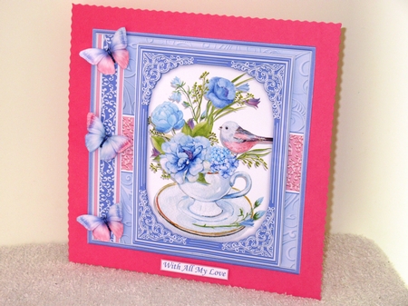 BLUE FLORAL TEACUP 7.5 All Occasions Quick Card & Insert Mini Kit by Wayne Swan