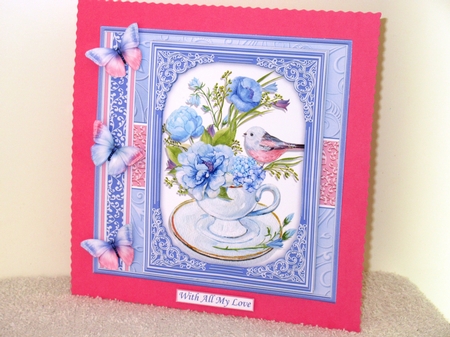 BLUE FLORAL TEACUP 7.5 All Occasions Quick Card & Insert Mini Kit by Wayne Swan